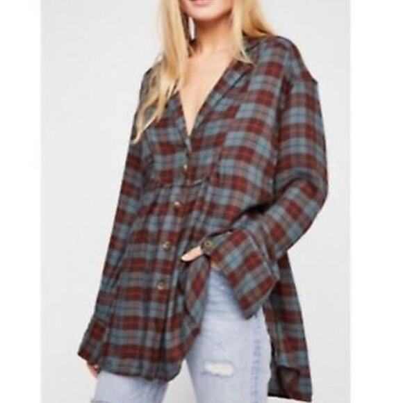 4 FREE PEOPLE PLAID BUTTON DOWN XS PIT TO PIT 23 OVERSIZED WN - Picture 1 of 1